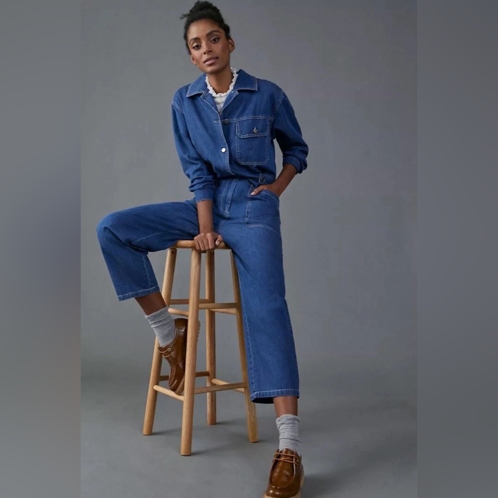 Mare Mare x Anthropologie Aya Blue Denim Utility Jumpsuit